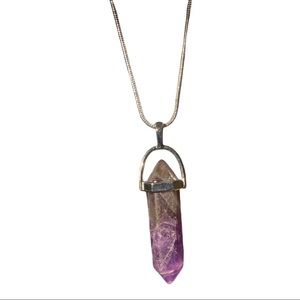 Necklace Hexagonal Amethyst Crystal Quartz Stone Pendulum Silver Lobster Clasp